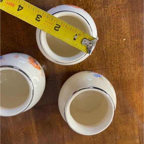 Vintage Bakerite 3.5" Earthenware Dishes w/ Flowers and Silver Trim Set of 3 - Picture 8 of 8